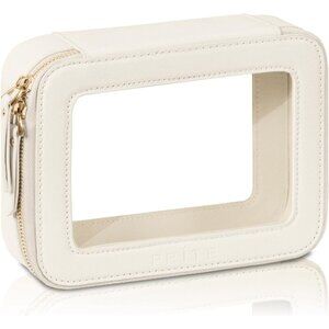Chic Beige Cosmetic Organizer with Golden Zipper - Waterproof & Versatile Pouch
